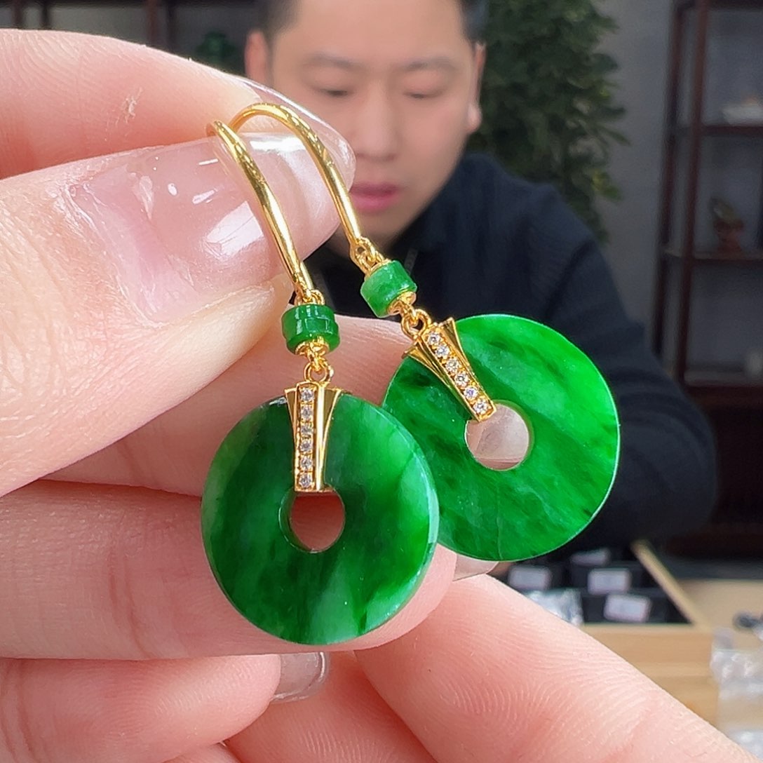 翡翠18K金镶嵌耳饰耳环58