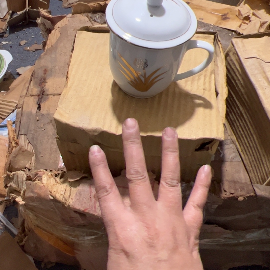 陶摆件4个手绘办公杯 原盒发