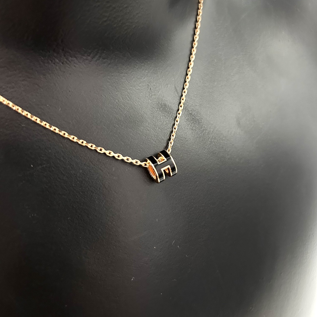 99新 Hermes/爱马仕 黑金mini H项链02050