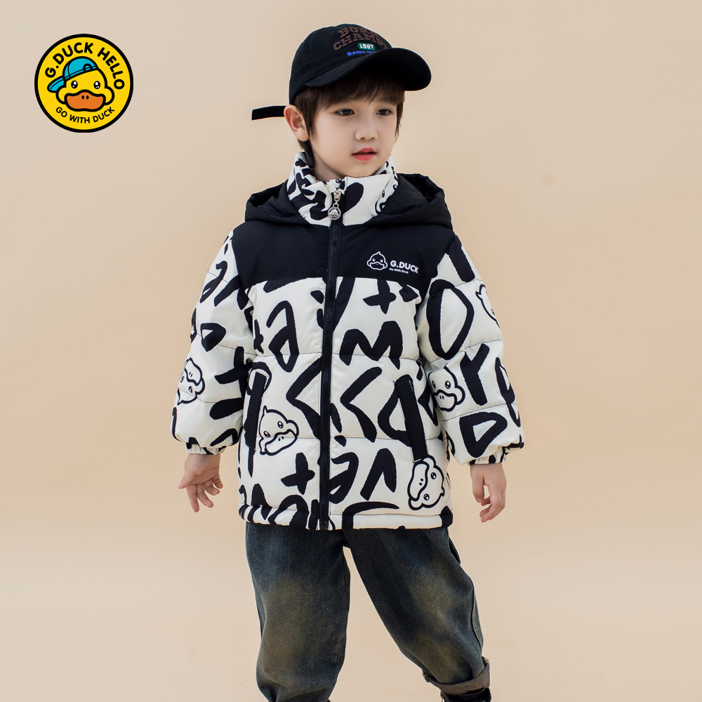 小黄鸭儿童羽绒服短款男童女童特厚外套连帽外套帅气冬季保暖防水