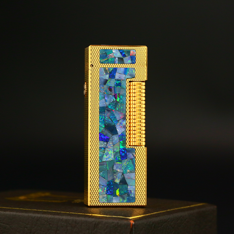 d家充气打火机镀金小麦穗纹蛋白石常规款高档时尚男士复古个性