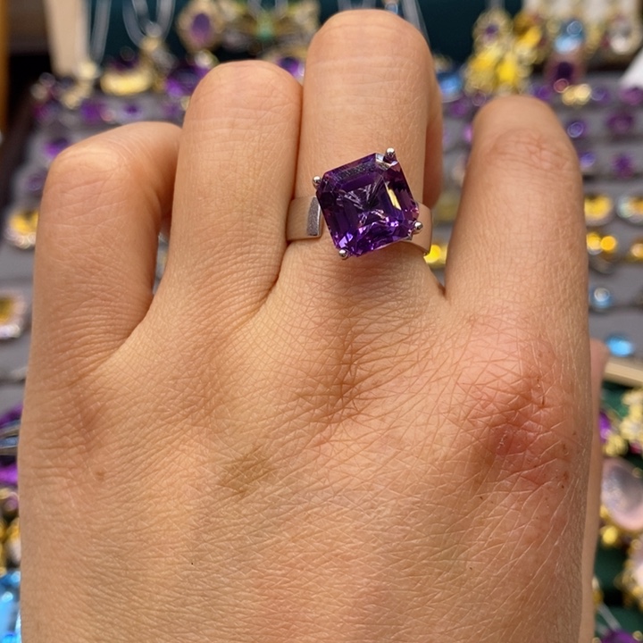 水晶戒指银S925镶嵌天然水晶戒指