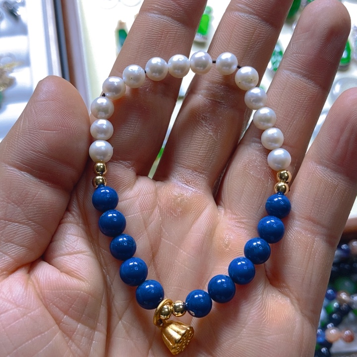 青金石手链银S925镀金镶嵌青金石手链