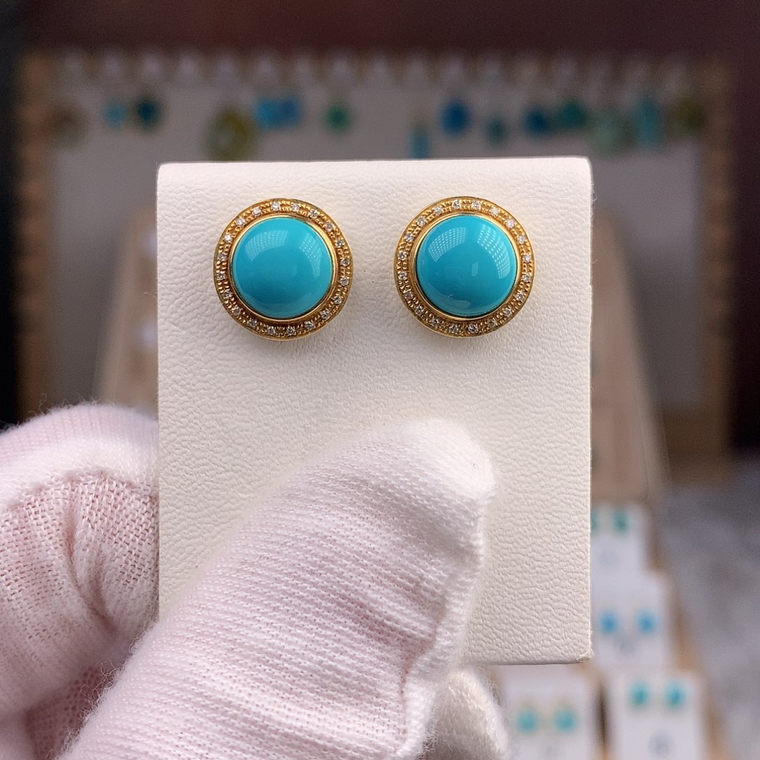 绿松石耳饰18K金镶嵌
