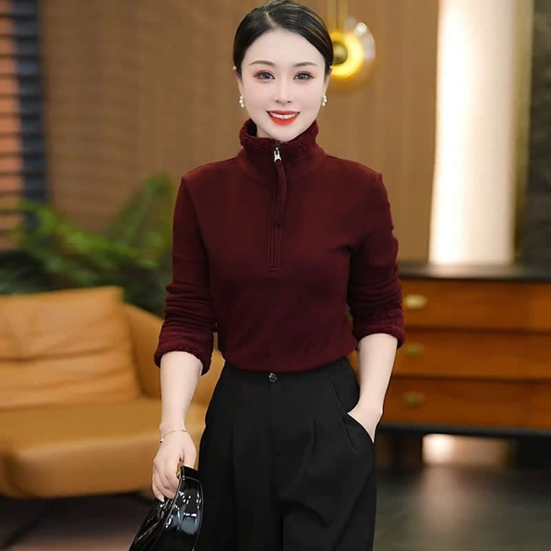 (有运费险）时尚洋气通勤保暖上衣女冬季新款宽松减龄T恤打底衫