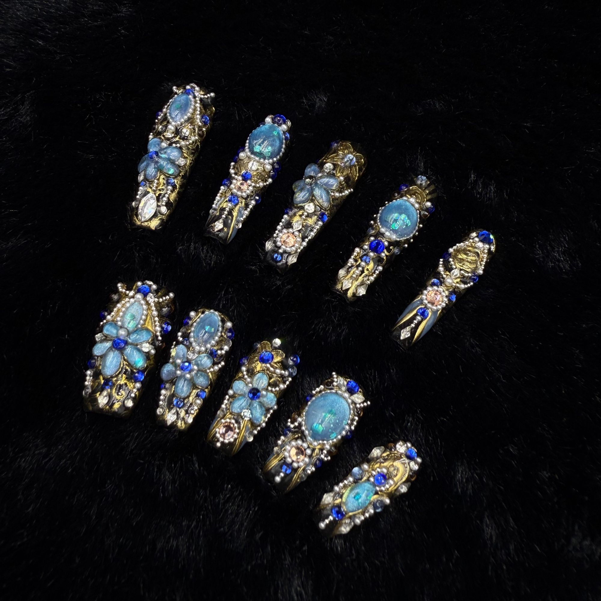 【Dandan出品】雾里晨露 长梯 纯手工穿戴甲贴片 重工设计私定款