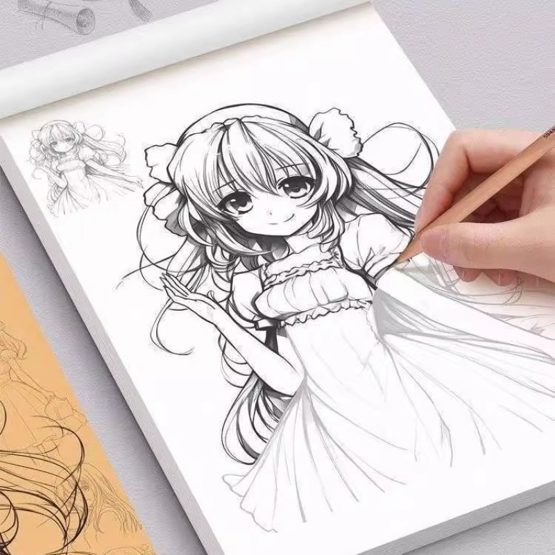 漫画入门手绘描绘本动漫人物线稿儿童图画本q版女孩古风画画基础