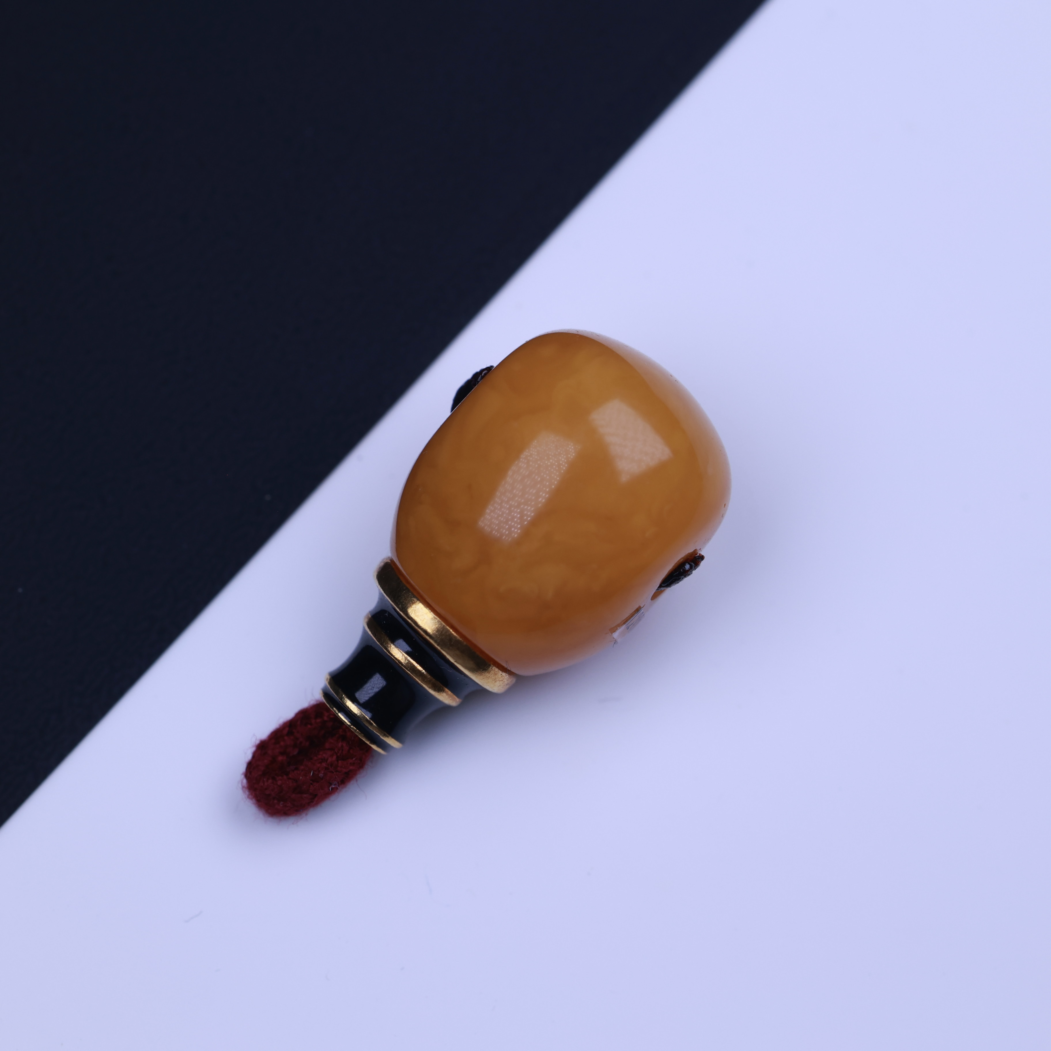 12.6mm橘皮色蜜蜡18K金塔分体三通（适合9左右手持和7+的108用）