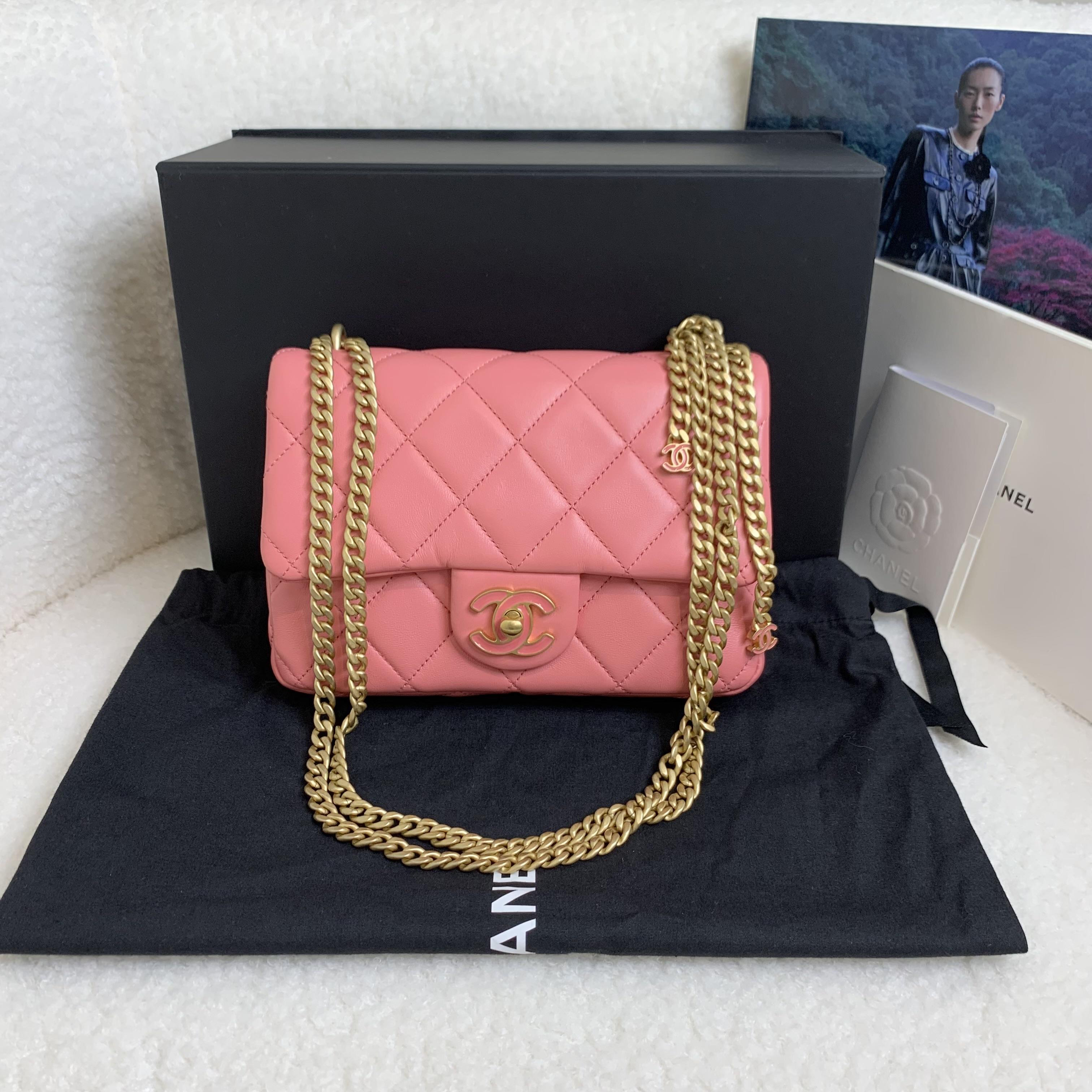 99新 Chanel/香奈儿 壹臻/22P蜜桃粉珐琅双C方胖子 95684387