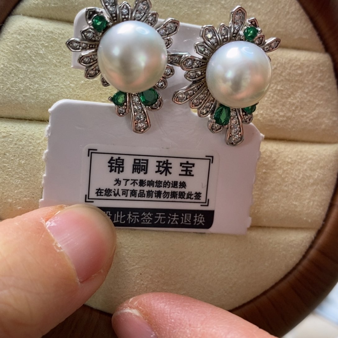 海水珍珠耳饰银S925镶嵌