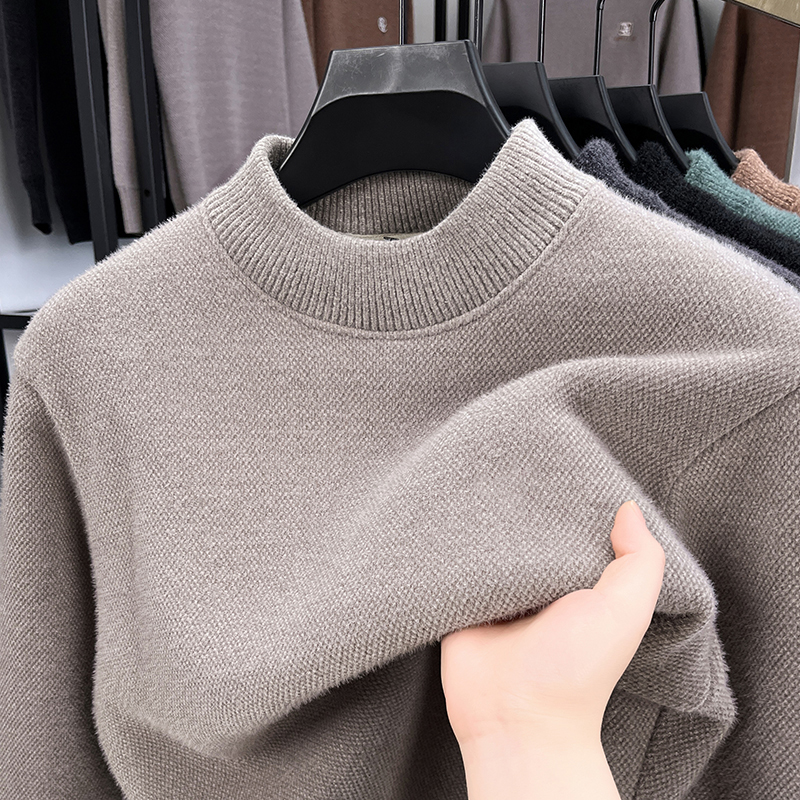 男士一体绒半高领针织纯色冬季新款毛衣针织衫秋冬休闲加厚保暖