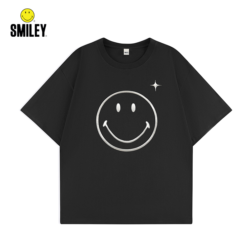 【皓然专属】SMILEY笑脸何洁同款圆领重磅印花纯棉潮牌短袖T恤