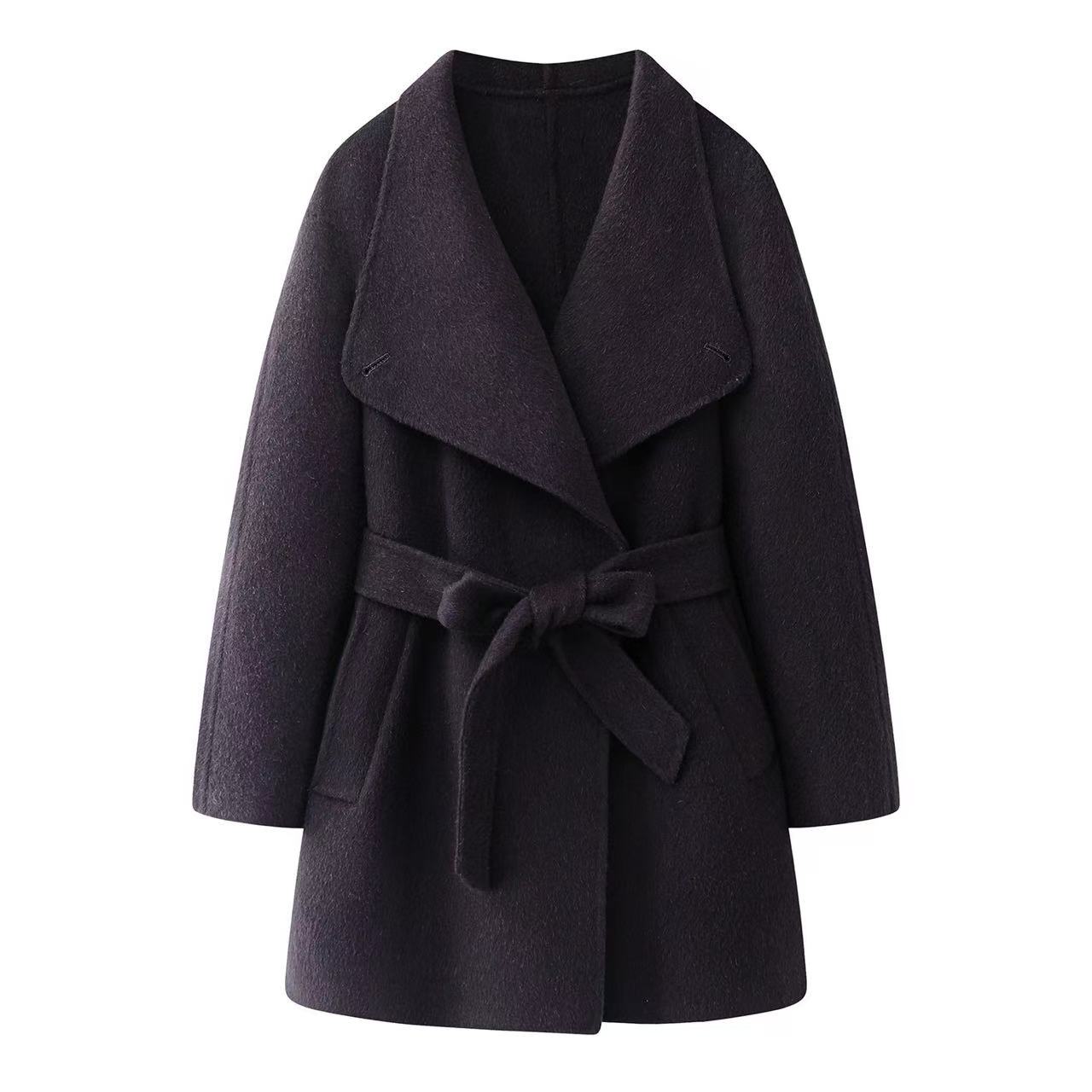 【艾家商场同款】2025冬优雅风大翻领毛呢大衣女中长款收腰外套3295