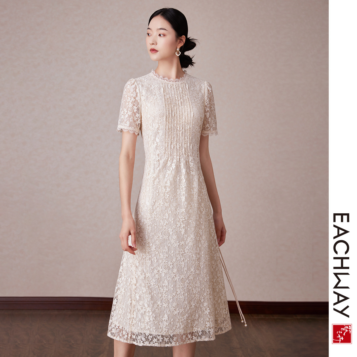 艺之卉【重工蕾丝如梦似幻】层次美感连衣裙夏季仙女风中长裙女