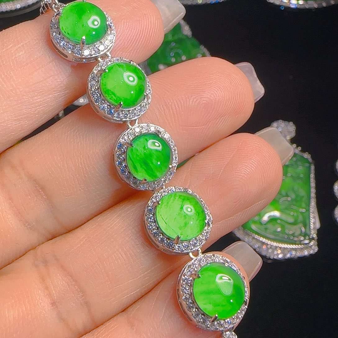 翡翠手链银S925镶嵌天然