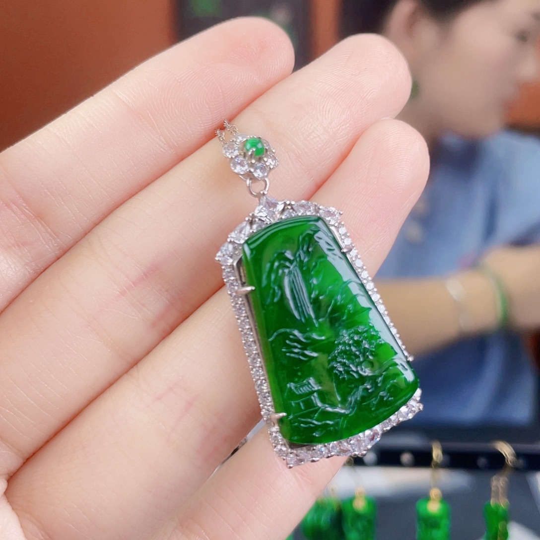 翡翠银S925镶嵌耳饰