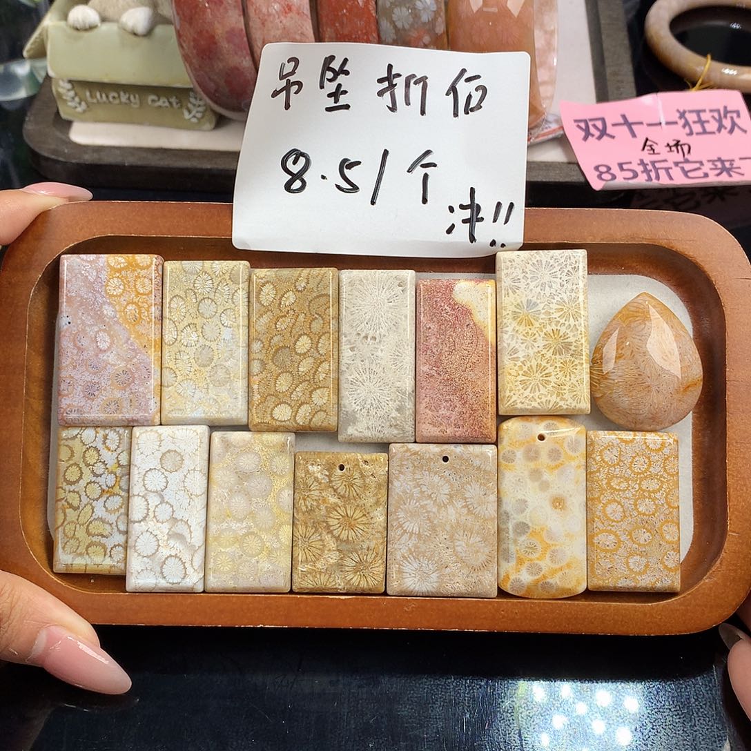 硅化珊瑚（珊瑚玉）未镶嵌吊坠(赠链)21号链接 8.5/个 可挑