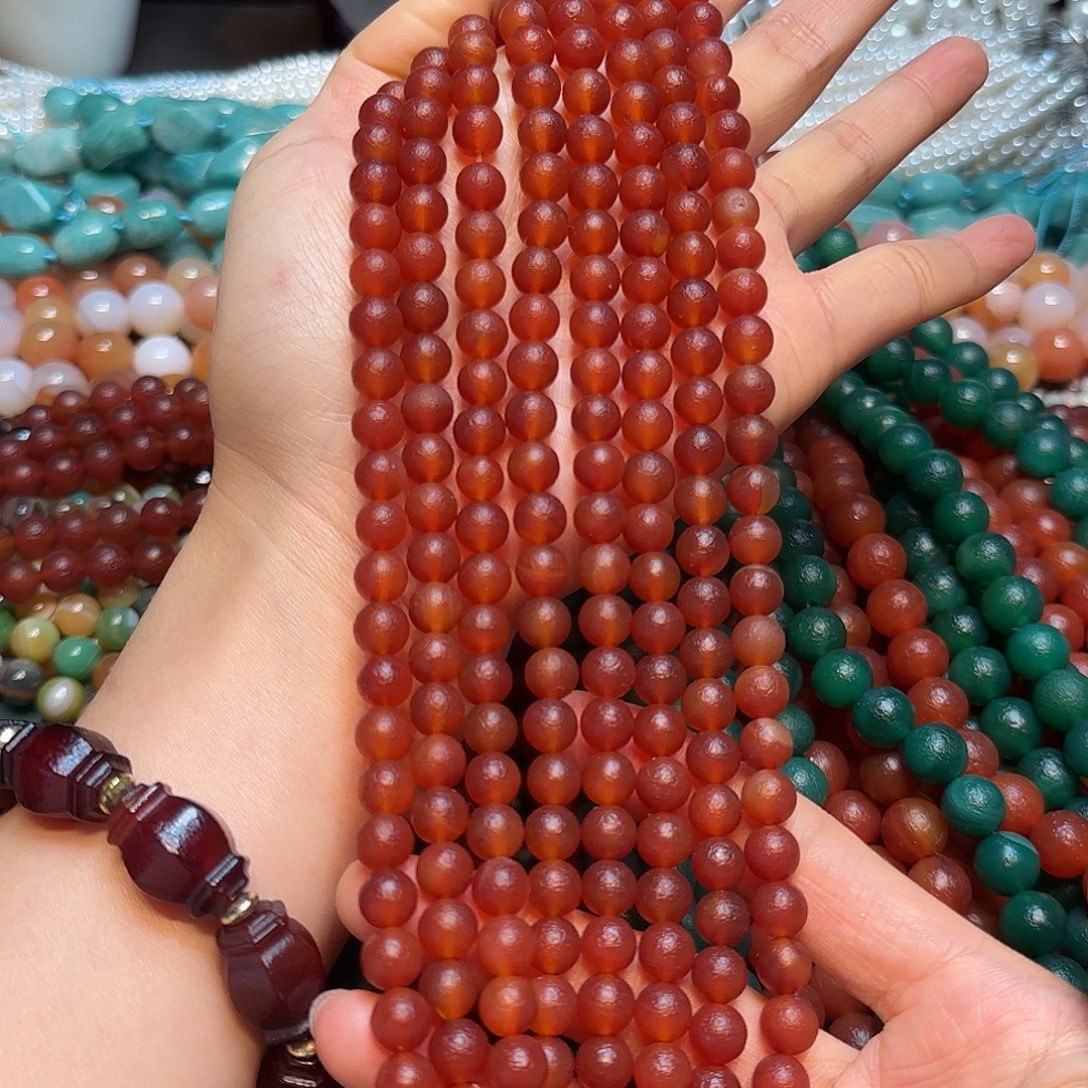 玛瑙/玉髓合金珠宝半成品8mm红玛瑙橘皮一条