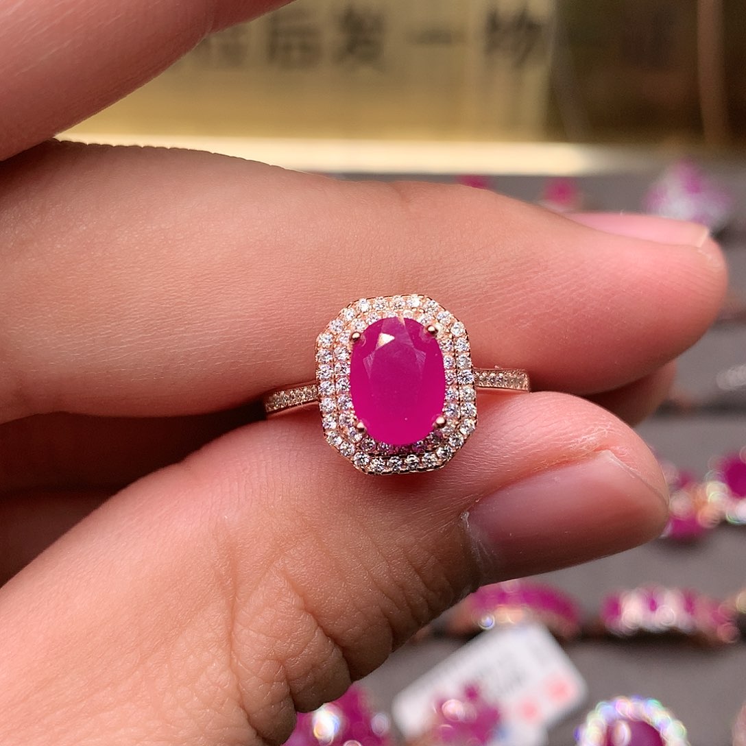 红宝石戒指银S925镶嵌