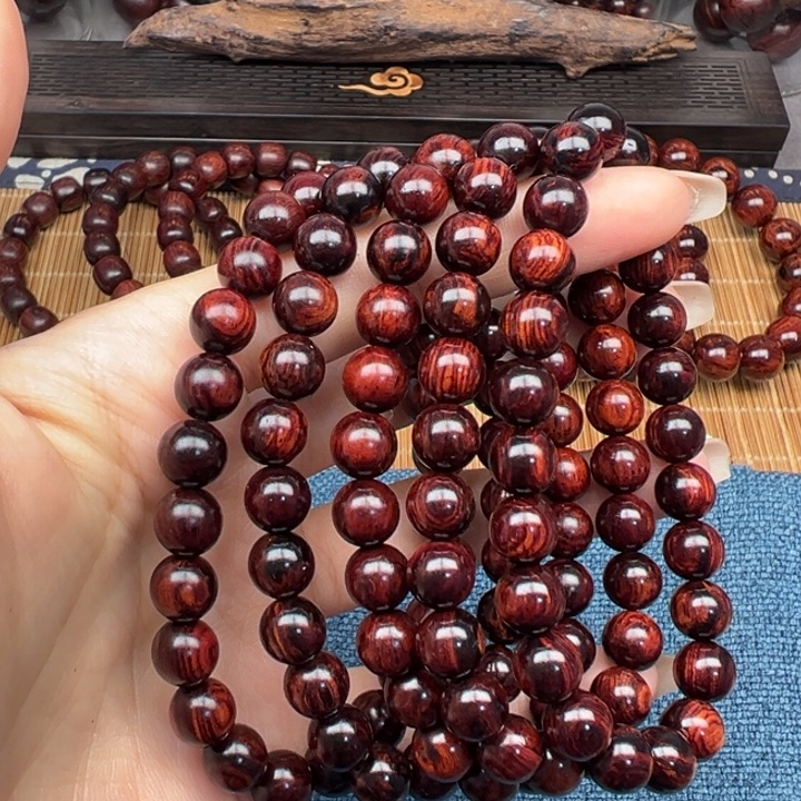 木海南红降花梨公黑金08单圈圆珠