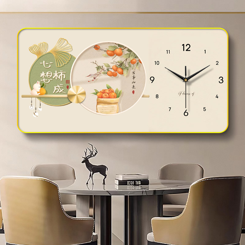 ZB161心想柿成钟表画餐厅装饰画客厅家用钟表挂墙客厅画挂墙捡漏2