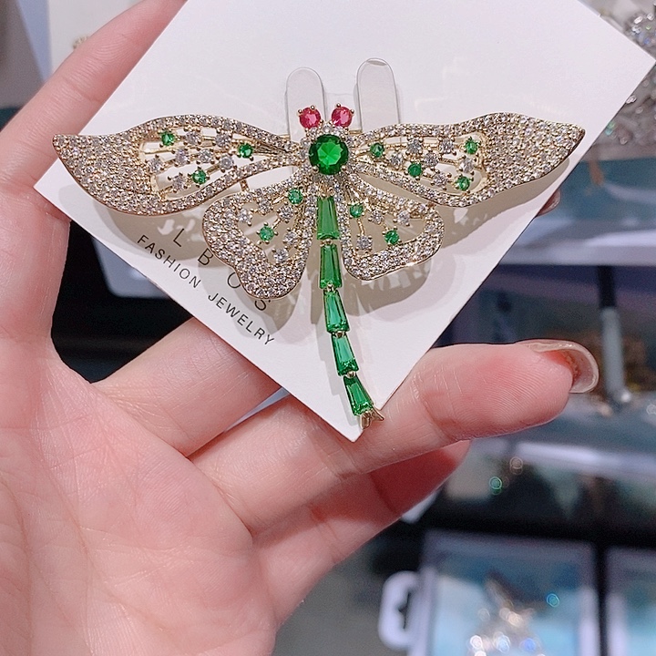 锆石铜合金蜻蜓胸针