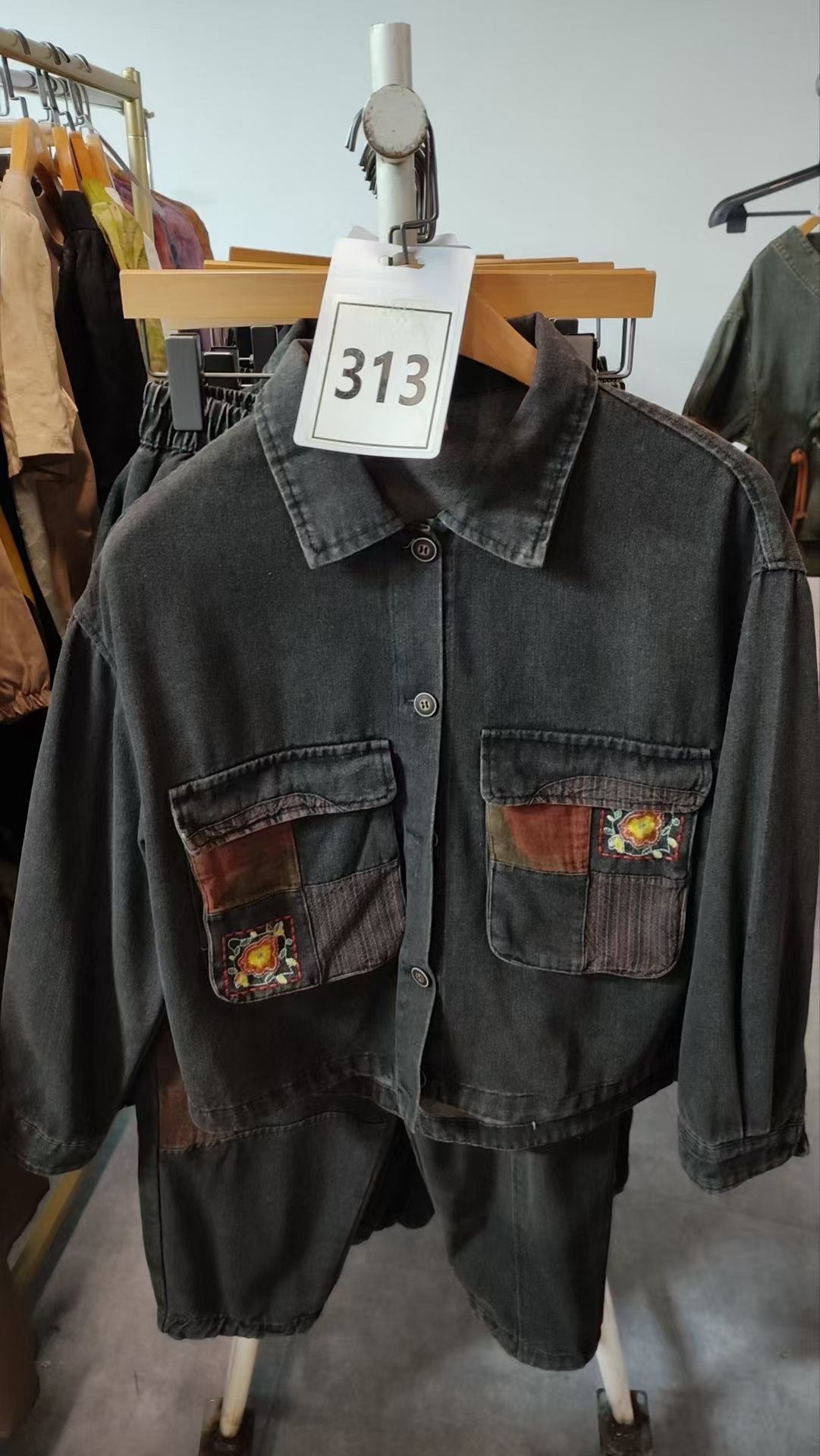 313-时尚套装梦幻风法式休闲秋款民族风时尚长袖牛仔