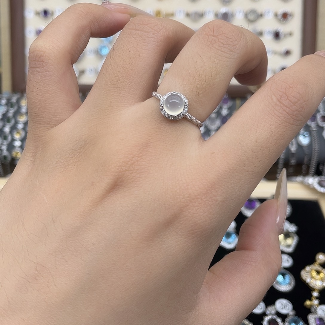 岫玉银S925镶嵌戒指