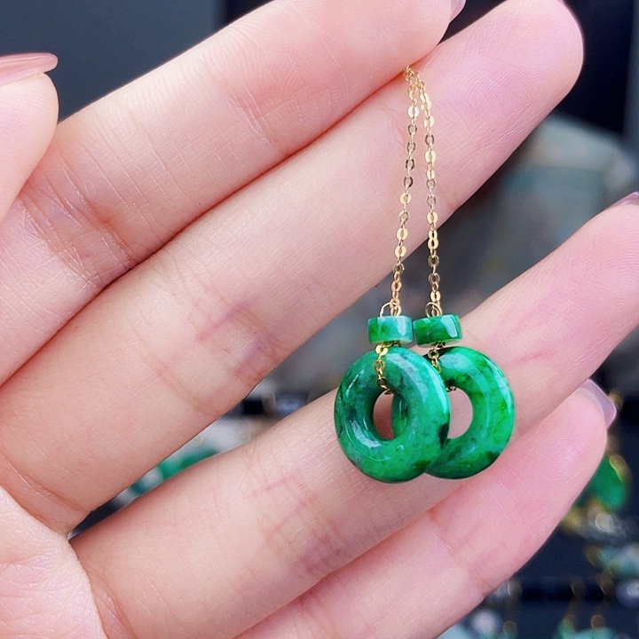 翡翠18K金镶嵌耳饰饰品