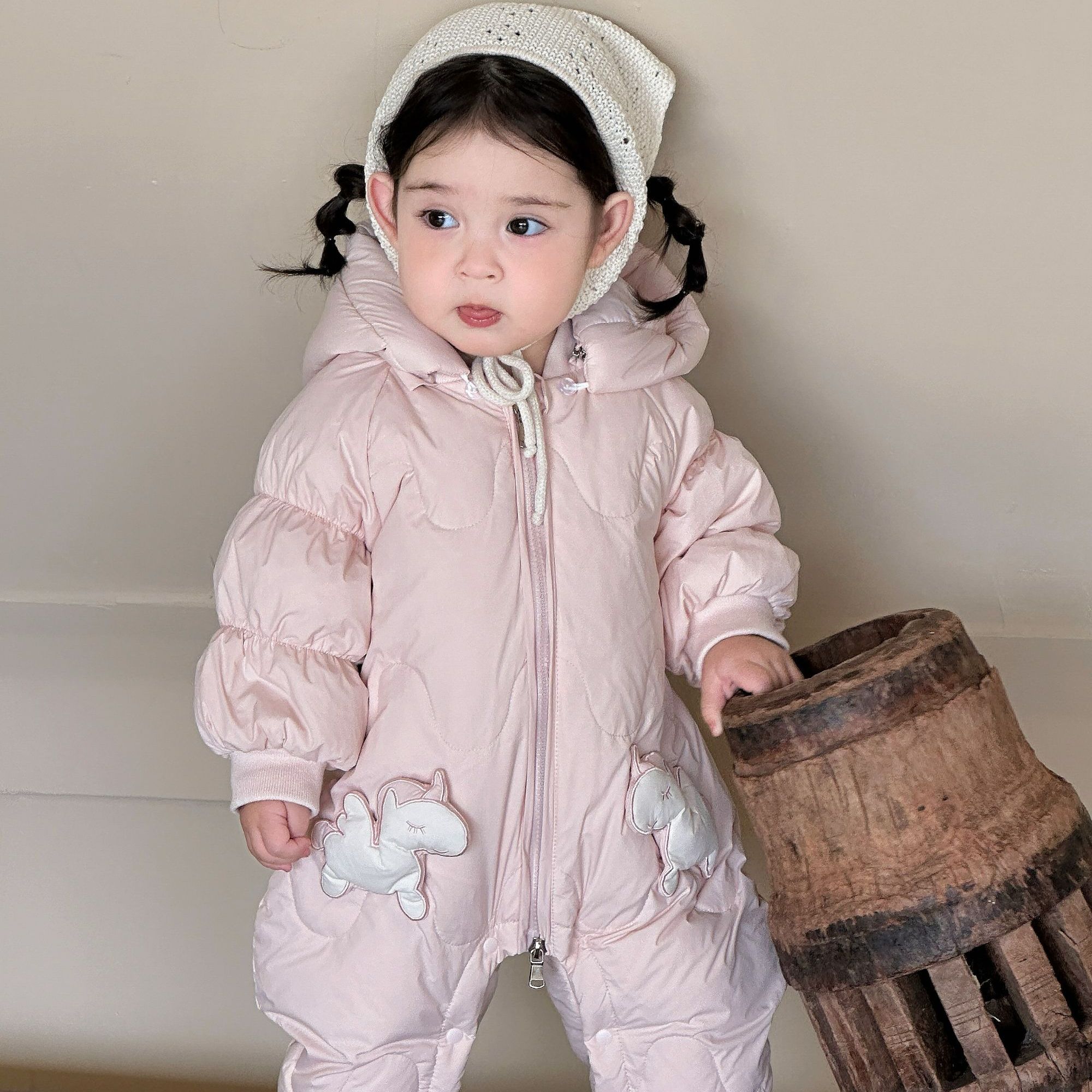 【90白鸭绒】2026新款婴儿羽绒服连体衣男宝宝冬装爬服外出两只小码