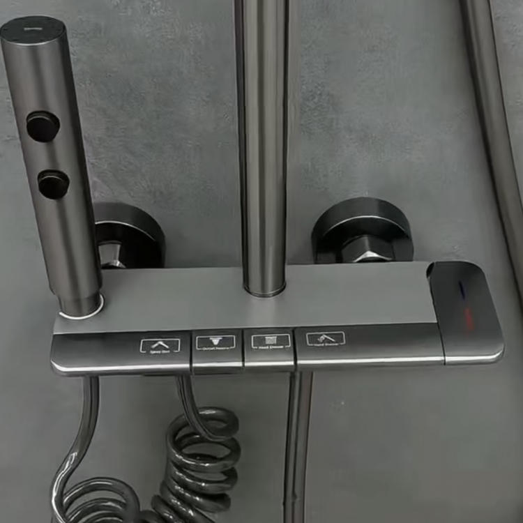 水镀枪灰色铜体淋浴花洒套装钢琴四档按键大花洒 3076