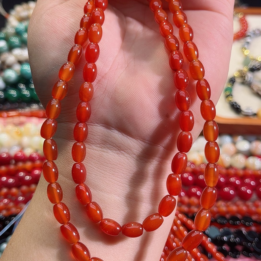 玛瑙/玉髓未镶嵌珠宝半成品红玛瑙米珠6x8mm