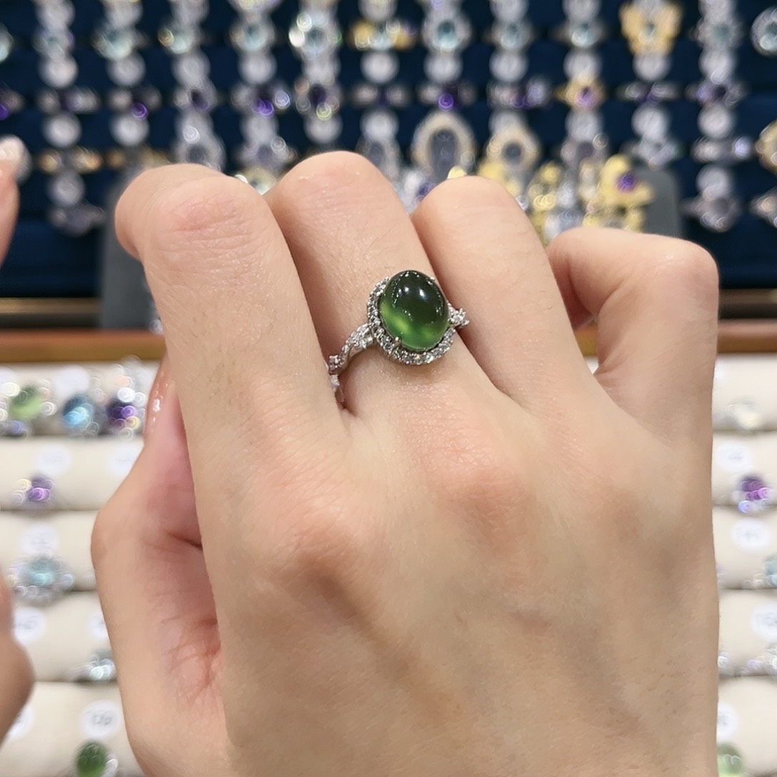 蛇纹石玉女款银S925镶嵌化****欣戒指18