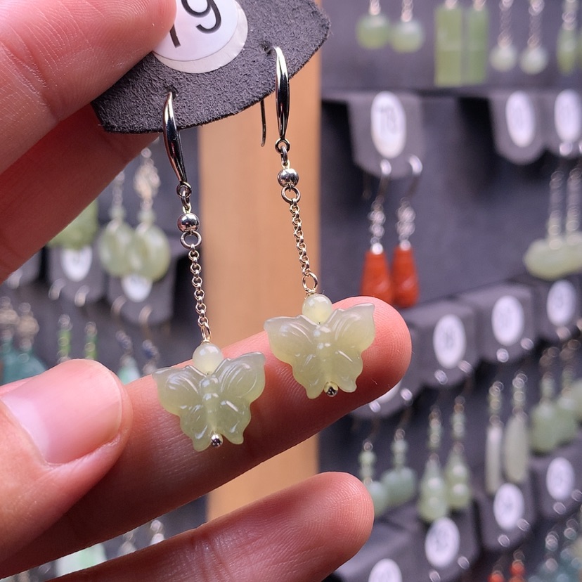 【闪购商品】和田玉耳饰银S925镶嵌