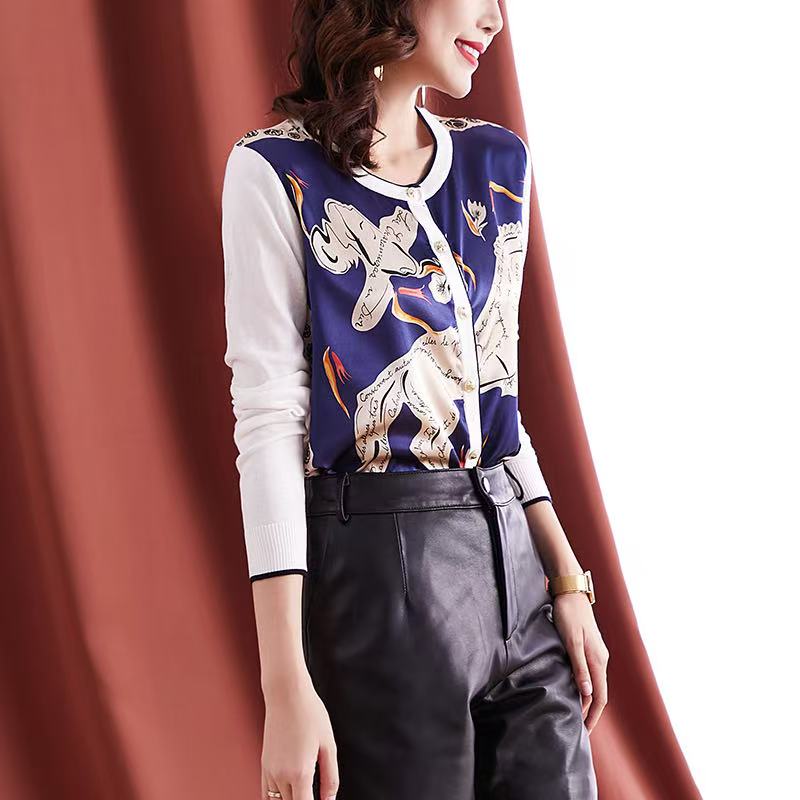 【清仓福利】AW 20256字母马印花重磅真丝拼羊毛长袖开衫