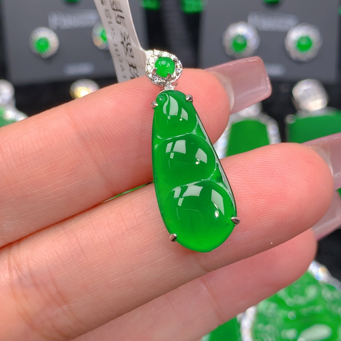 翡翠吊坠(不含链)银S925镶嵌小*糖
