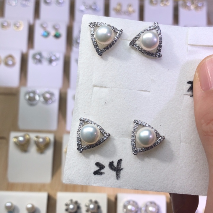 淡水珍珠耳饰银S925镶嵌