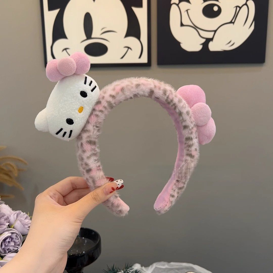 超可爱卡通kt猫豹纹发箍毛绒洗脸化妆发卡宽边高颅顶头饰发饰