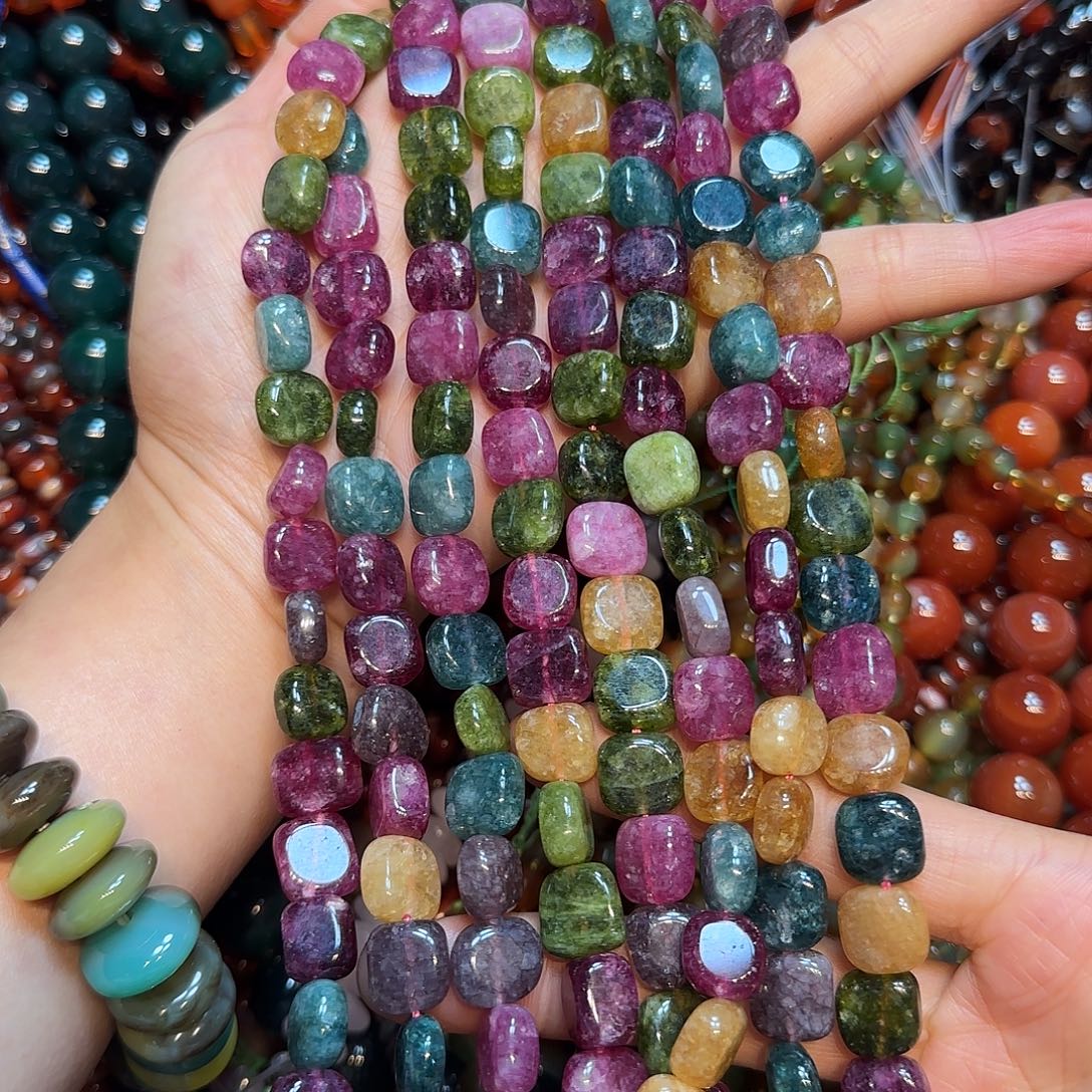 玛瑙/玉髓未镶嵌珠宝半成品12mm碧玺方牌一条