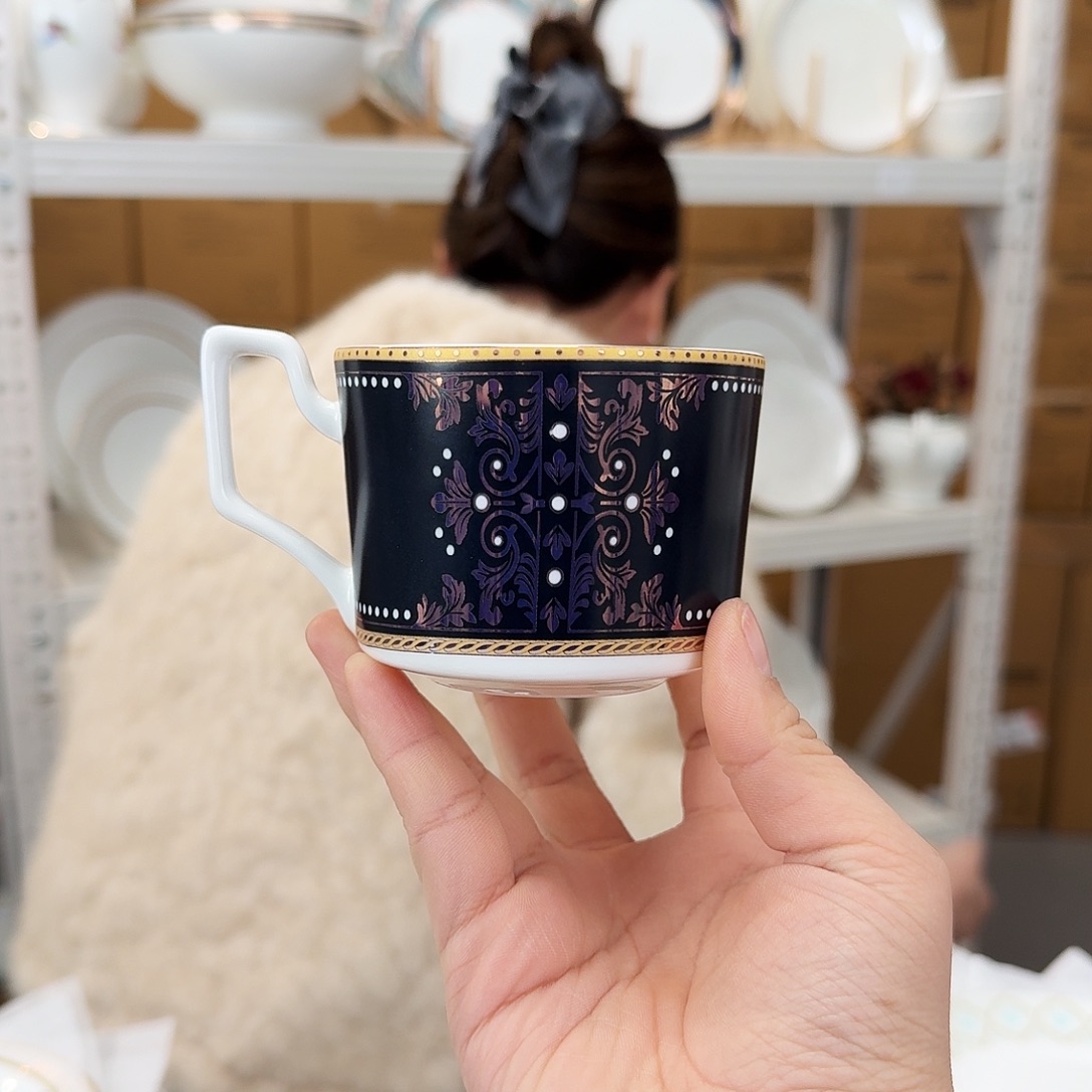 骨瓷高骨骨瓷咖啡杯碟一套250ml外贸骨瓷