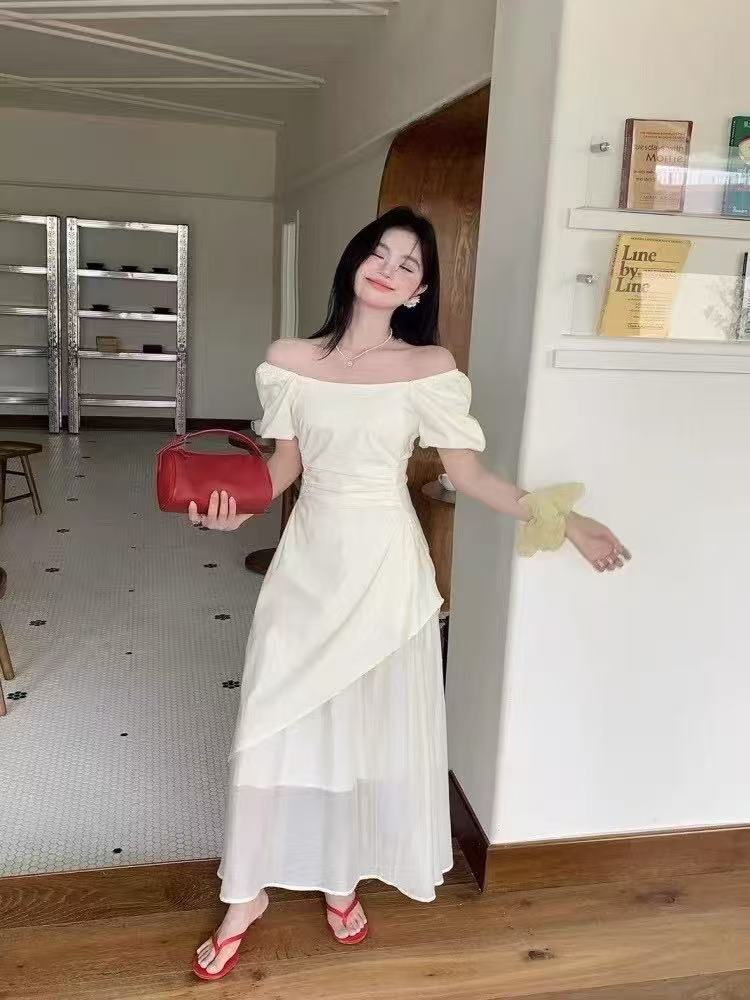 大码法式不规则短袖连衣裙女夏季梨形身材小黑裙胖MM遮肚显瘦裙子