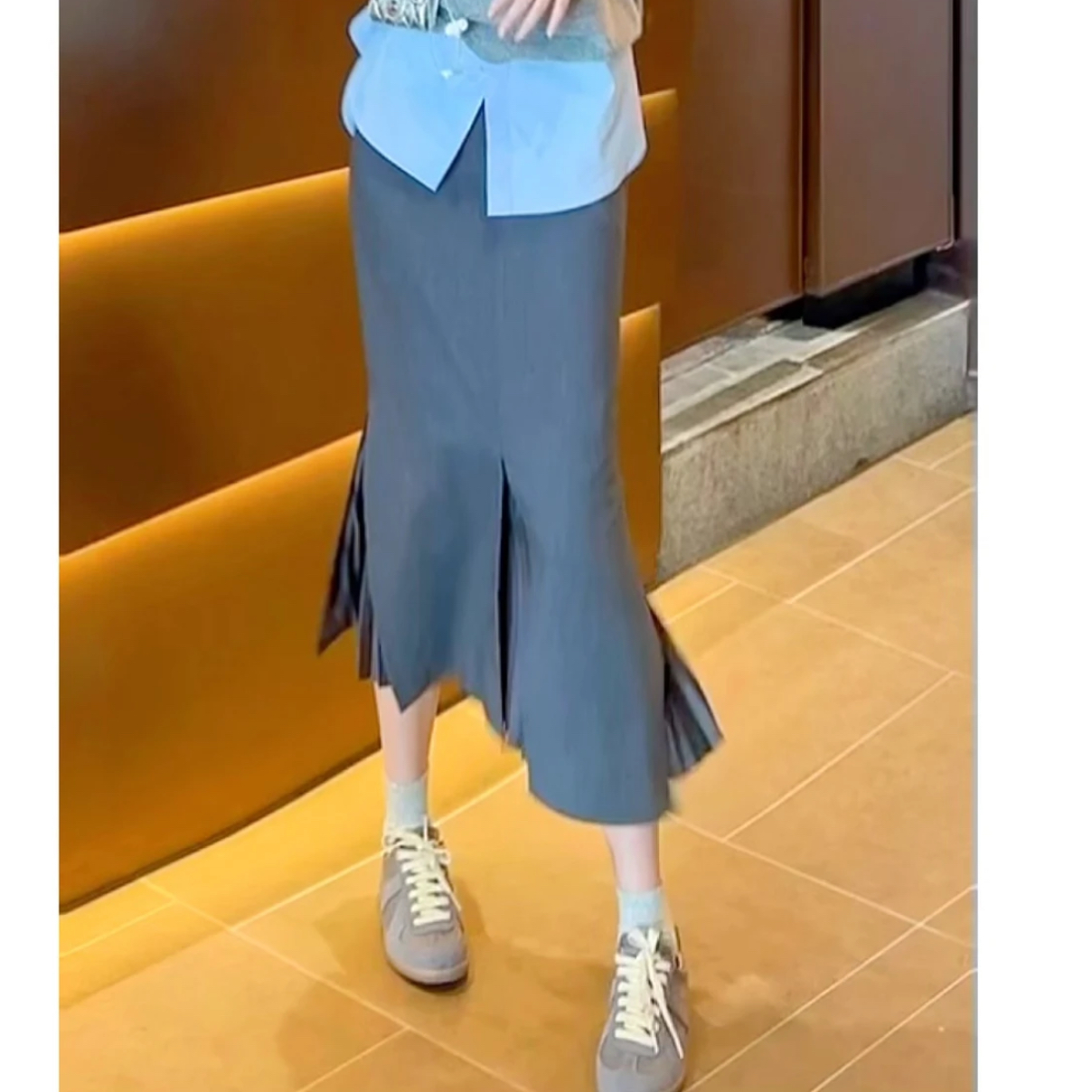 GIRDEAR/哥弟千金公主风拼接显瘦半身裙百褶直身鱼尾长裙 1200232