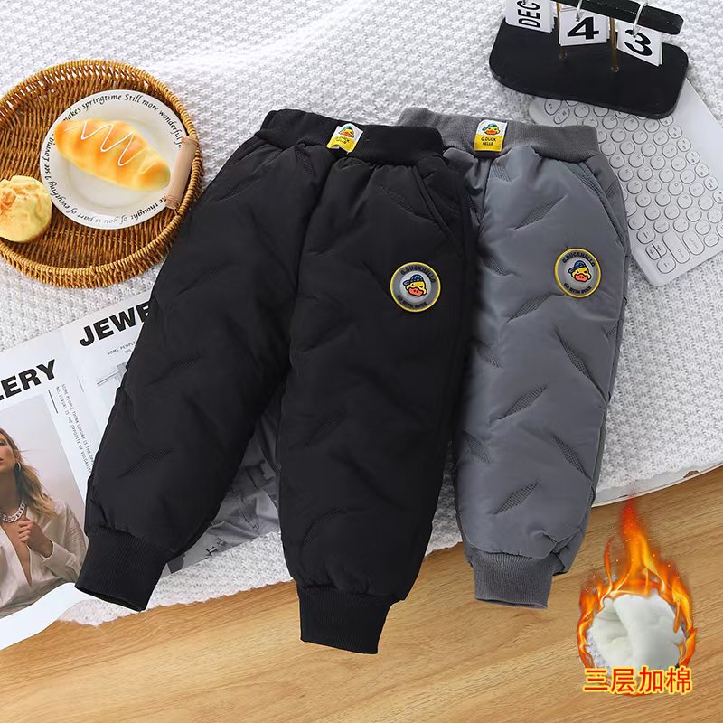 小黄鸭男女童加绒裤子三层夹棉冬季裤儿童加厚保暖棉裤宝宝冬装裤