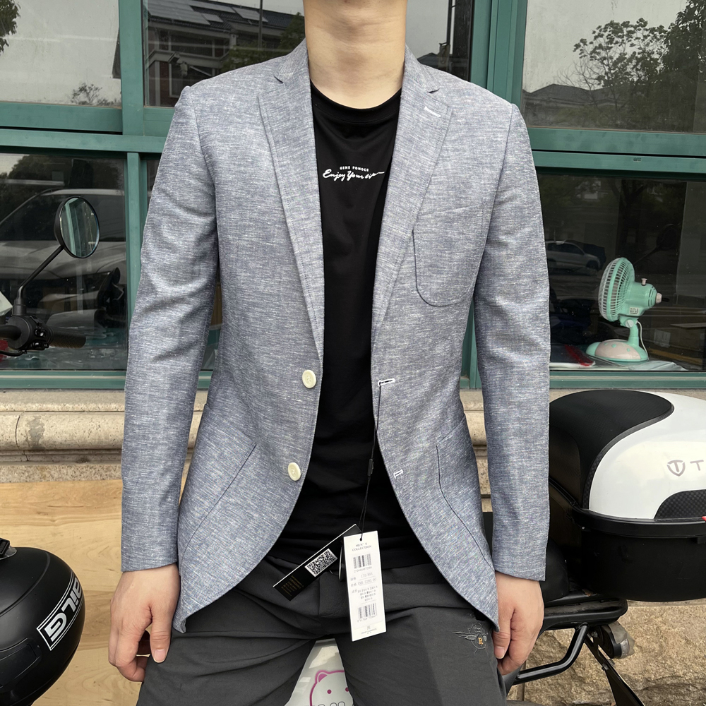 870364 羊毛+亚麻+桑蚕丝  夏季新款薄款羊毛西服亚麻单西透气