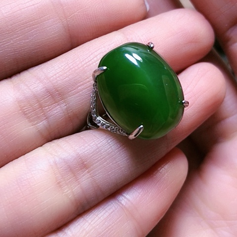 和田玉戒指银S925镶嵌