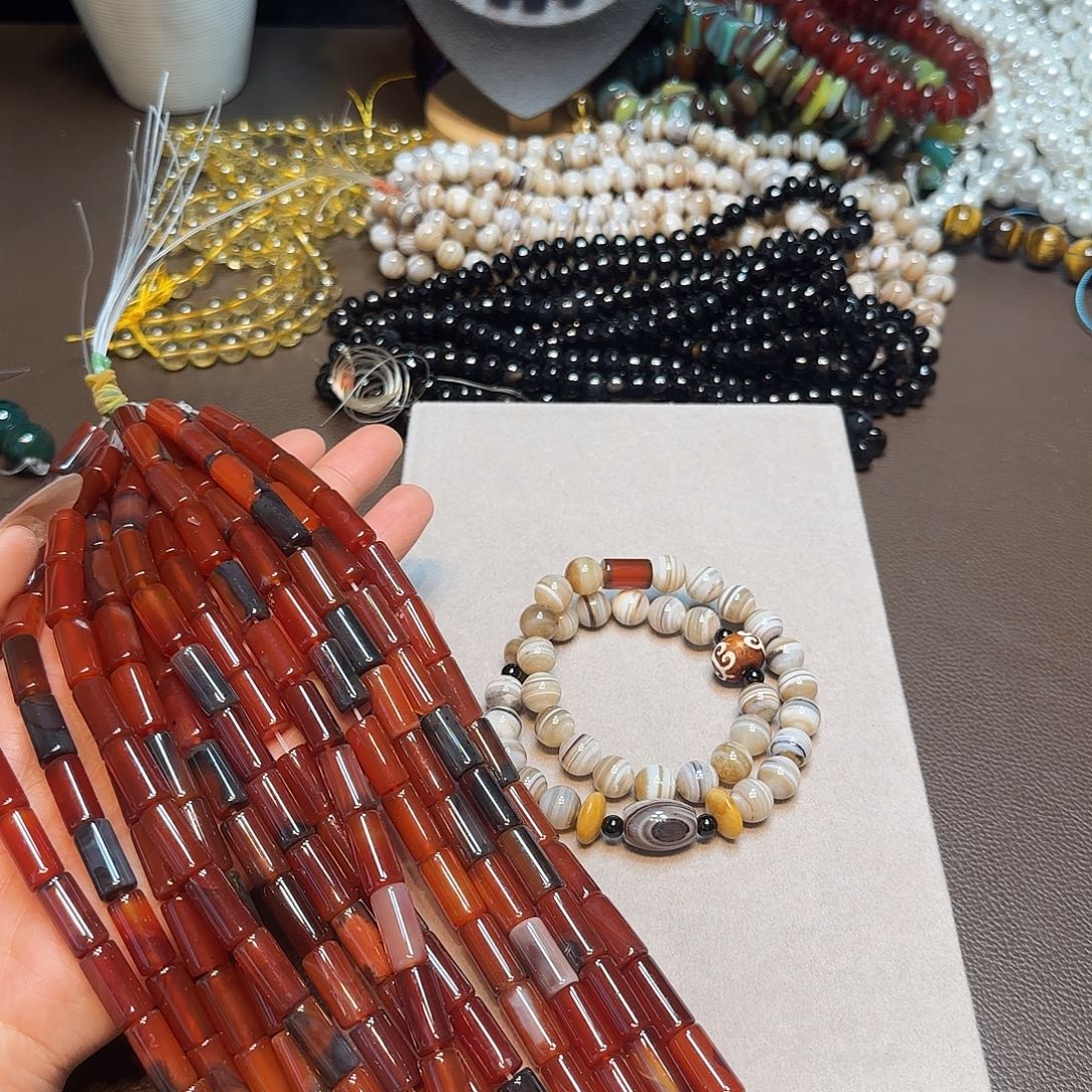 玛瑙/玉髓合金珠宝半成品红玛瑙管珠8✖️16mm