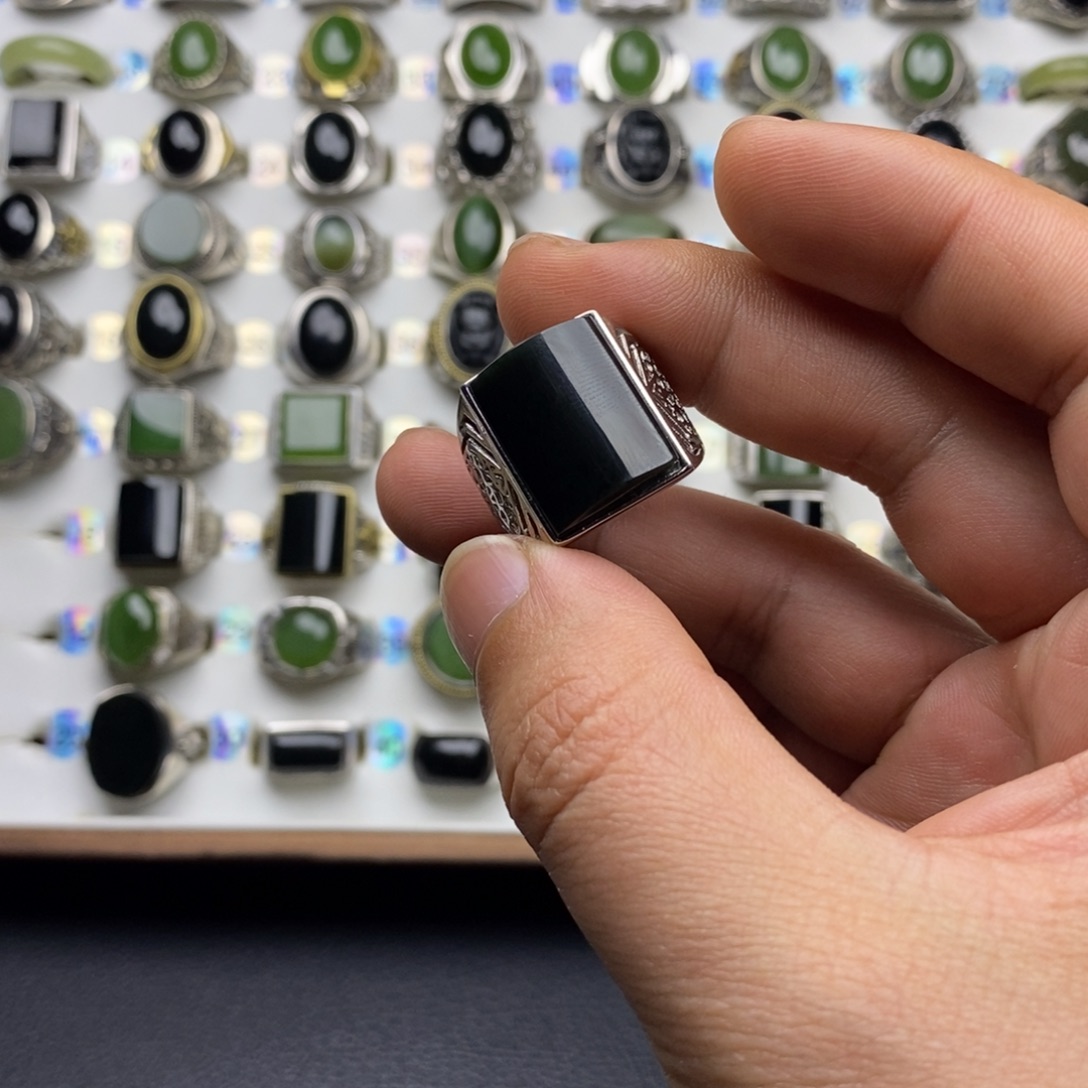 可***无和田玉银S925镶嵌戒指