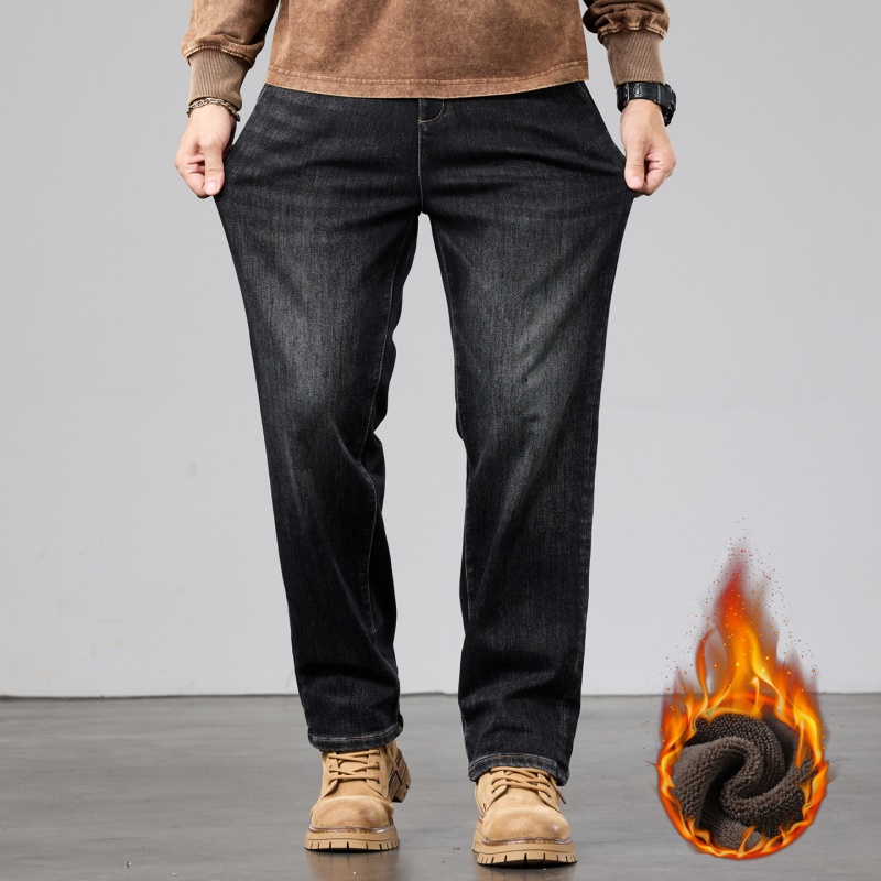 04Z36加绒加厚冬季高端轻奢商务直筒牛仔裤男弹力胖子肥佬加肥裤