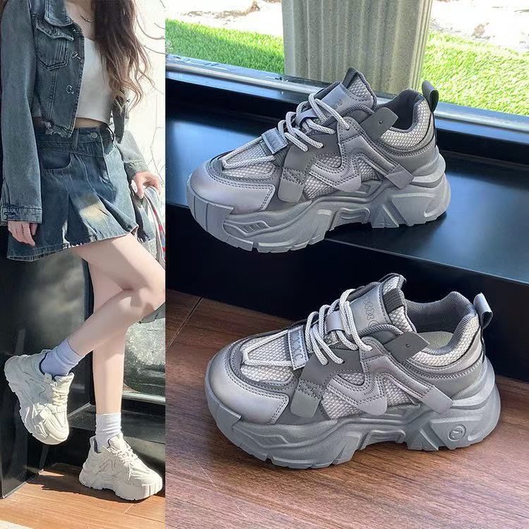 双网老爹鞋女2025新款春秋季厚底百搭爆款增高休闲运动鞋