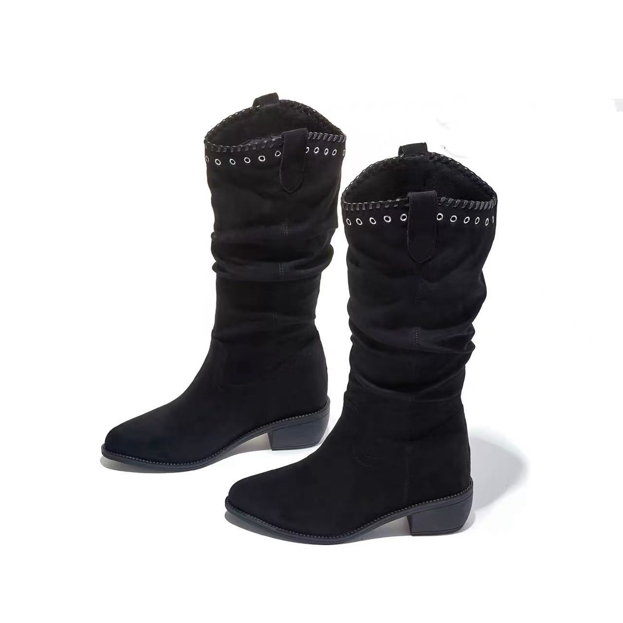 【花姐专属】BLZ13738-21冬季新款高定尖头粗跟加绒高靴